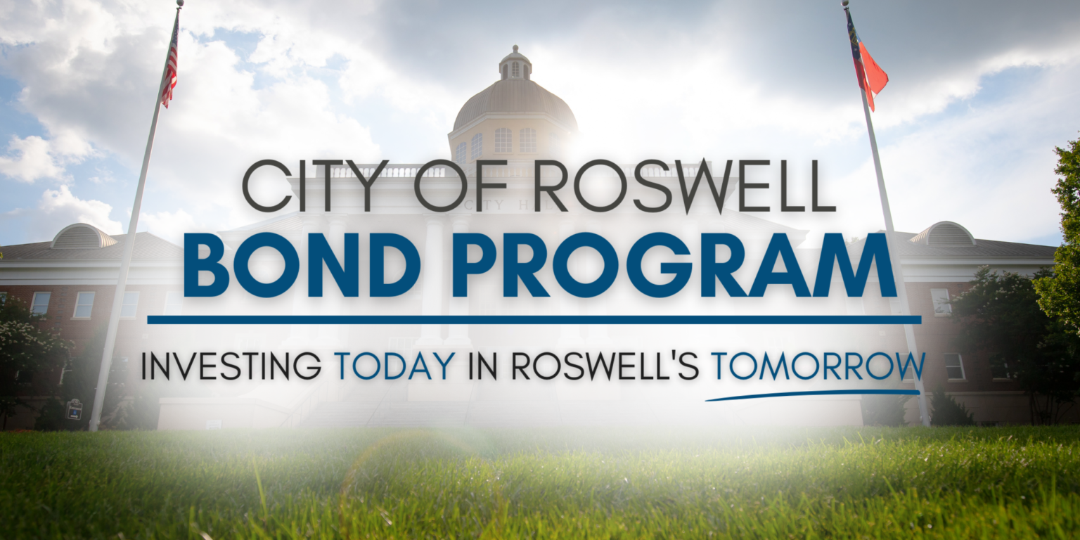 This is a graphic showing Roswell City Hall in the background, with the City's Bond Program logo in the foreground.