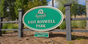 The "East Roswell Park" sign at 9000 Fouts Road