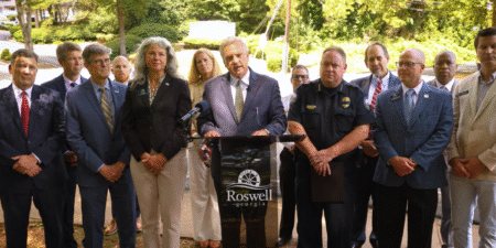 Mayor Kurt Wilson and City Staff conduct a press conference on Aug. 12, 2025.