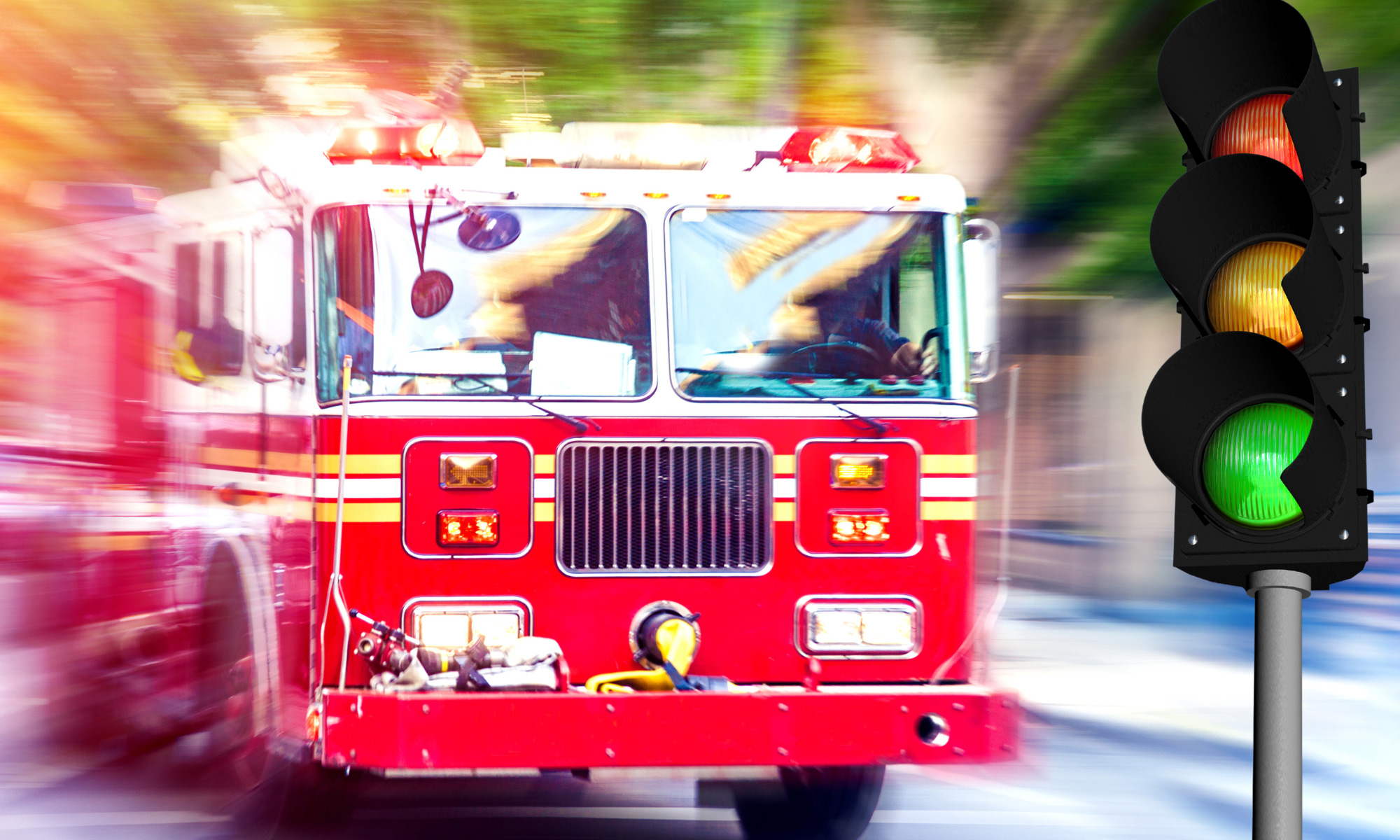 Roswell Fire Department Fire Truck and Traffic Signal