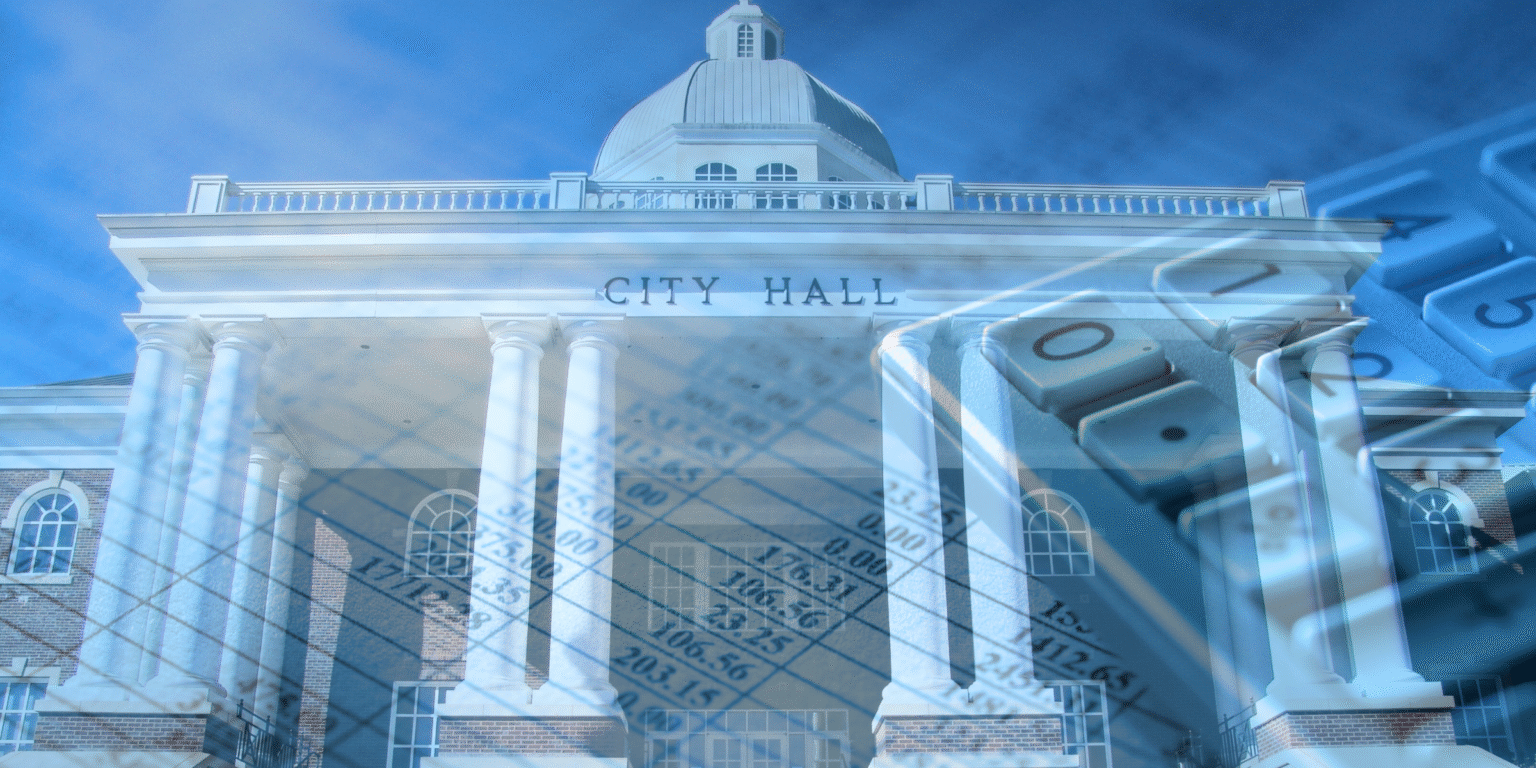 Front of City Hall with a Financial Design Overlay