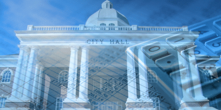 Front of City Hall with a Financial Design Overlay