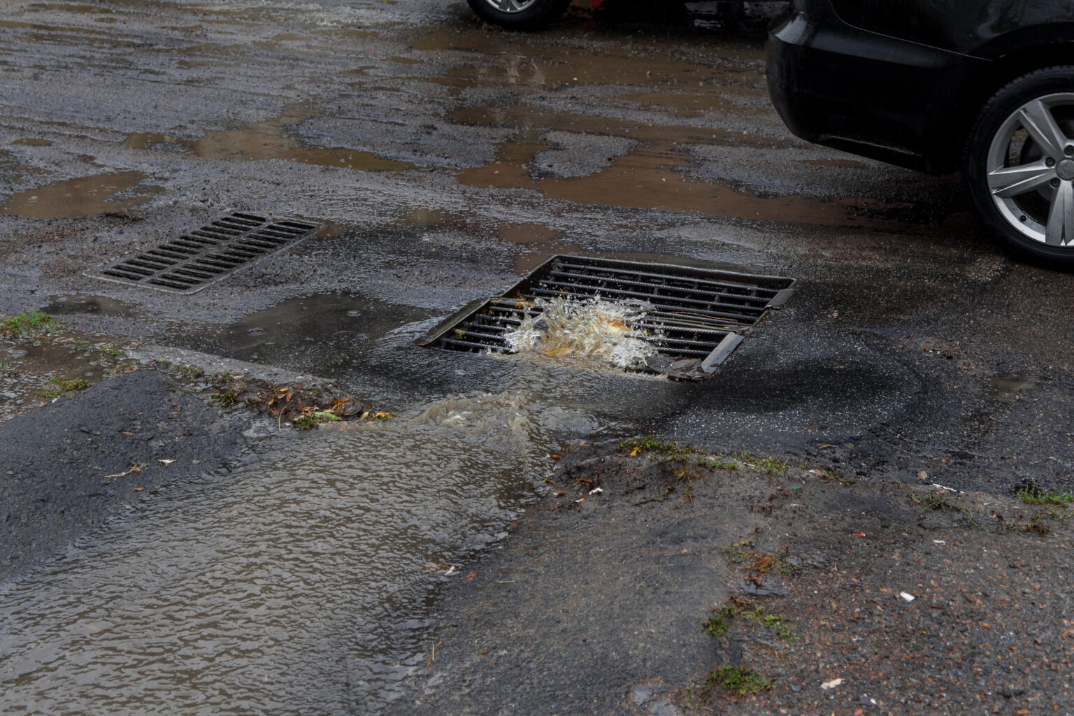 Flow of water during heavy rain