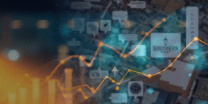 Graphic of financial chart overlay on map of hotel site